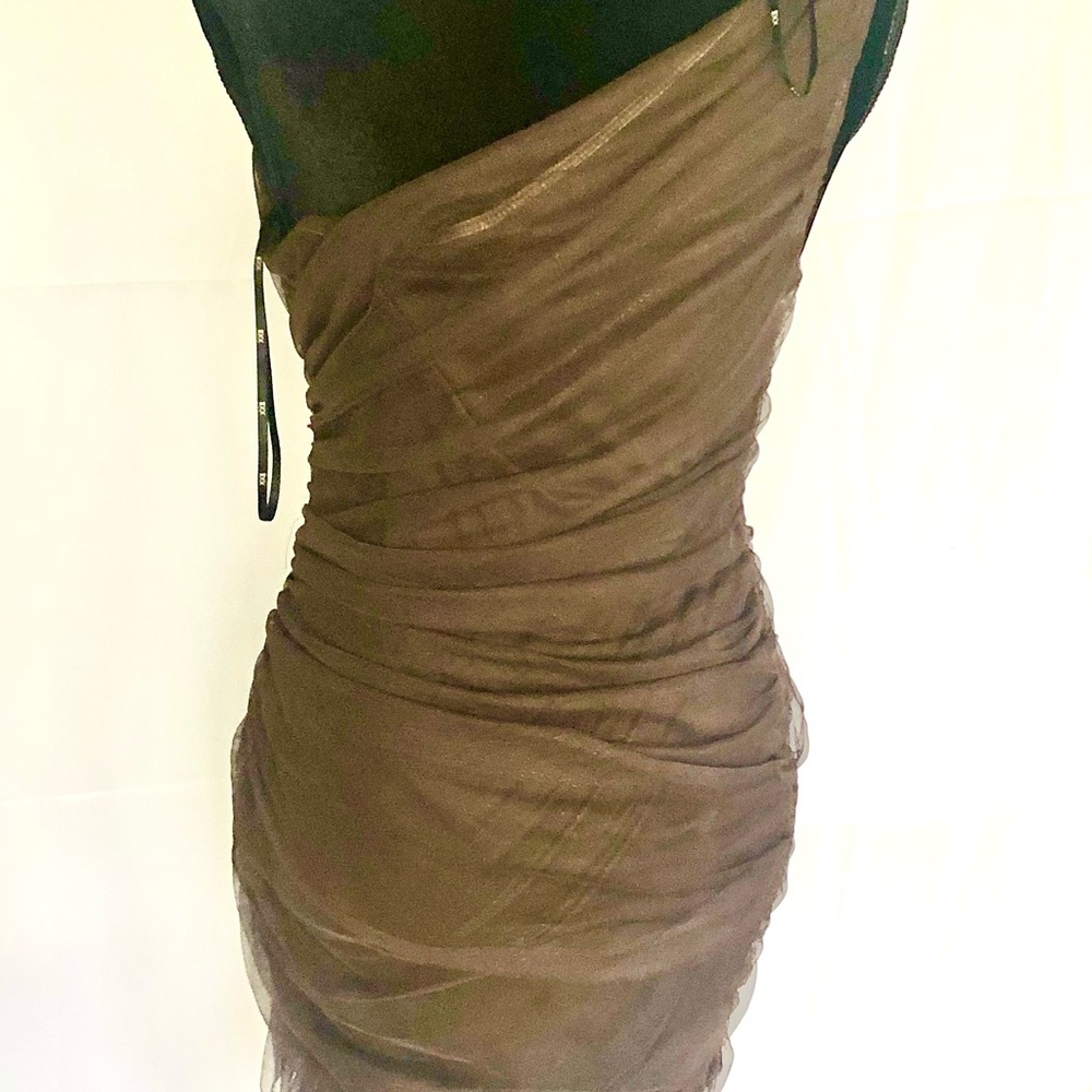 Dark brown asymmetrical sheer dress